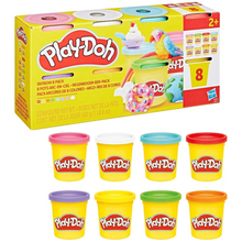 Box and 8 rainbow-colored modeling clay tubs, assorted colors
