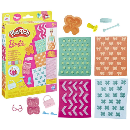 Playdoh and Barbie designer pattern set box with colored molds and pressed shape pieces