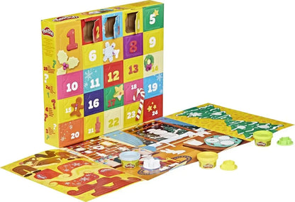 Play-Doh holiday advent calendar open to numbered compartments with included play pieces