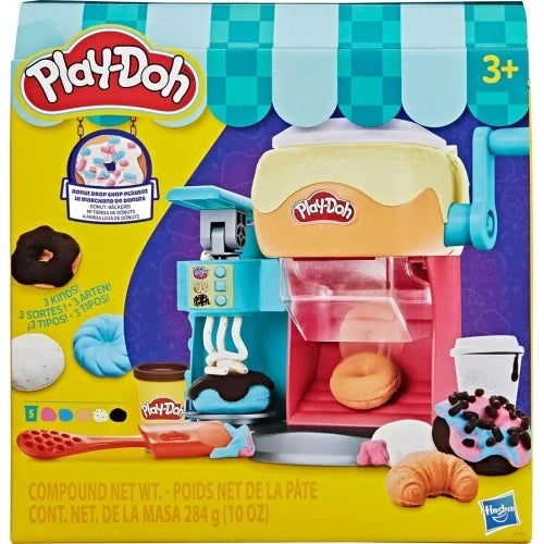 Play-Doh donut drop playset in retail box, teal and pink donut-making machine