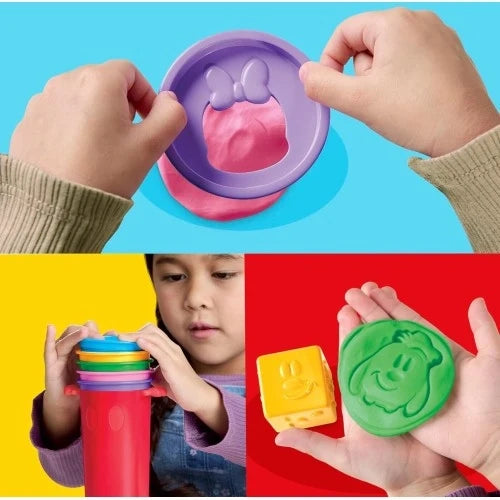 Mickey Mouse modeling molds with red stackable container and yellow/green blocks