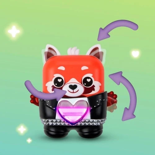 Red panda electronic fidget pet figurine with purple heart light and black fidget band