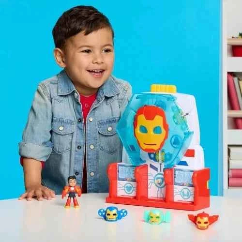 Marvel Iron Man Hall of Armor playset with blue dome and red base plus mini character figures