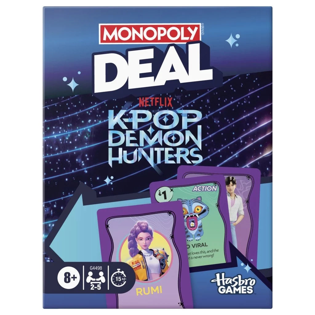 Monopoly Deal Kpop Demon Hunters card game box front close-up