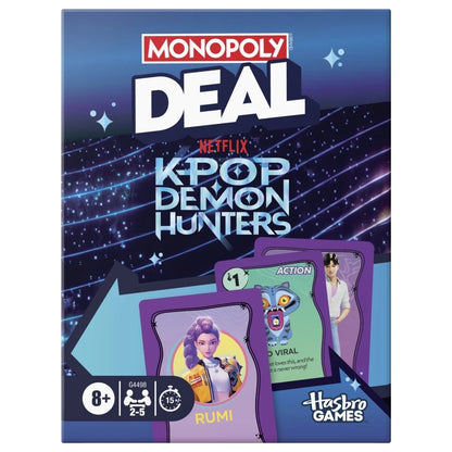 Monopoly Deal Kpop Demon Hunters card game box front close-up