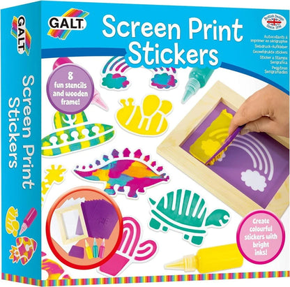 Screen print sticker craft kit box with colorful animal and rainbow stickers