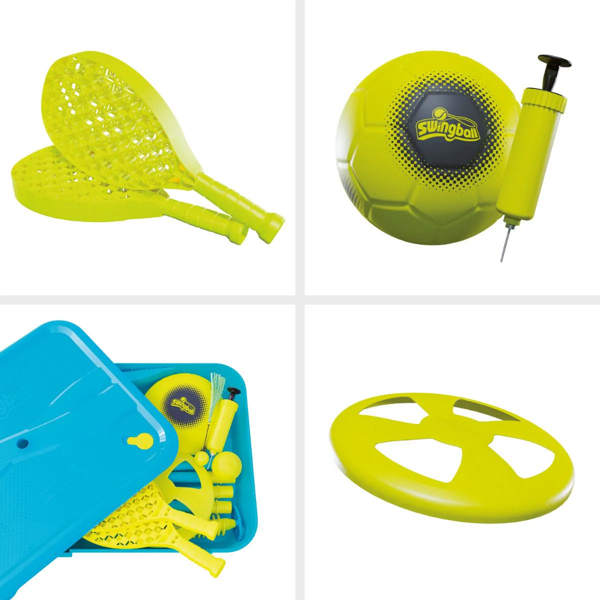 Lime paddles and Swingball ball with pump, plus yellow target disc