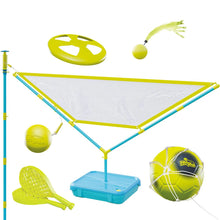 Mookie Swingball 5-in-1 set: net, poles, blue tray, ball, target disc and paddle pieces