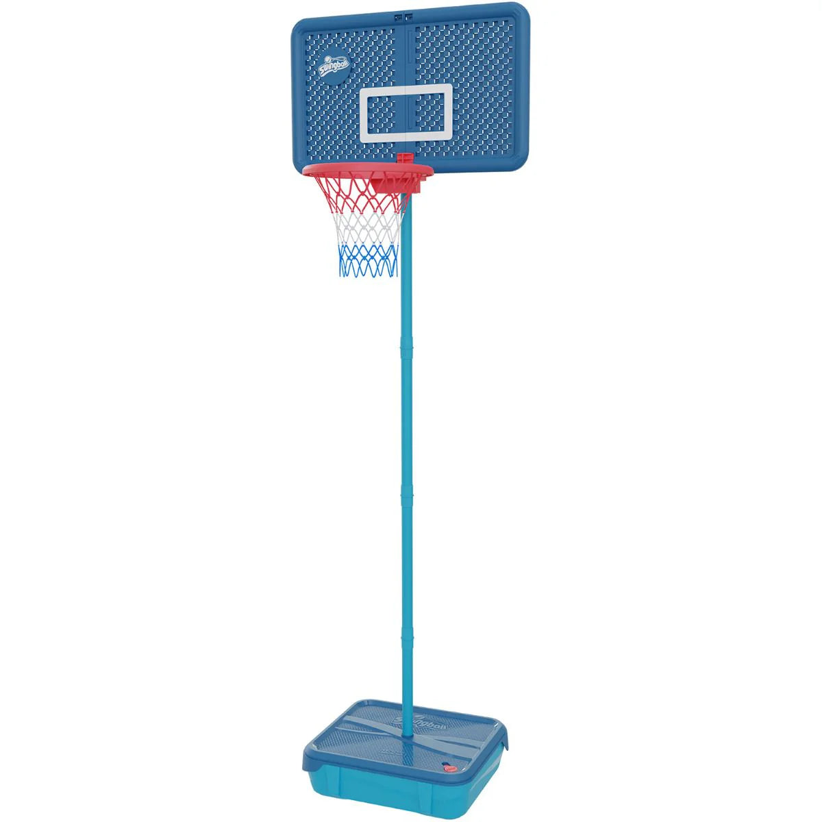 Basketball All Surface Swingball set: blue hoop and net on tall stand with base.