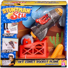Rocket plane toy set in retail box with gray plane and red launcher