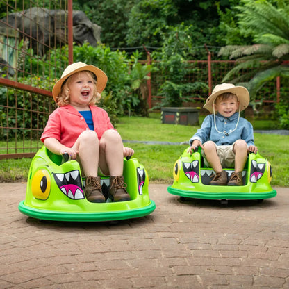 Dino-Ride-on Bumper Car für Kinder, neon-grün, zwei Kinder sitzen im Fahrzeug