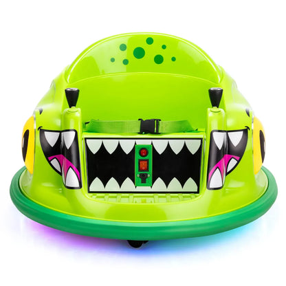Dino-Kinder-Ride-on Bumper Car, neon-grün, Front mit Display und Monsterzähnen