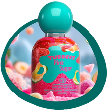 Tubbees eau de parfum spray bottle, teal cap, Pink Sugar label