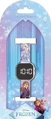 Frozen digital watch with character print strap and black rectangular display