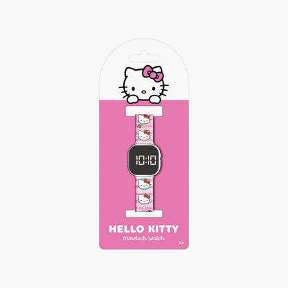 Hello Kitty themed digital watch in pink packaging with black display