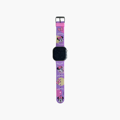 Pink strap Minnie Mouse digital watch with black screen and character print