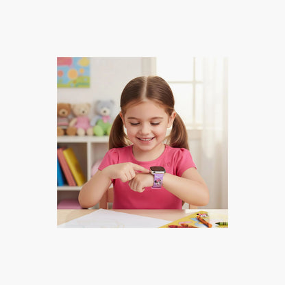 Pink Minnie Mouse digital watch on child’s wrist, black display window
