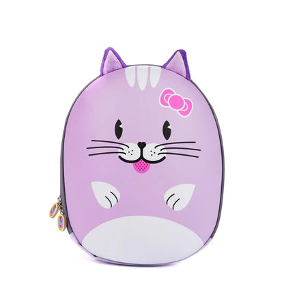 Lavender cat mini backpack with whiskers and pink bow detail
