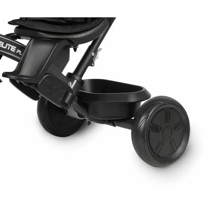 Black front view of tricycle stroller with cup holder and wheels