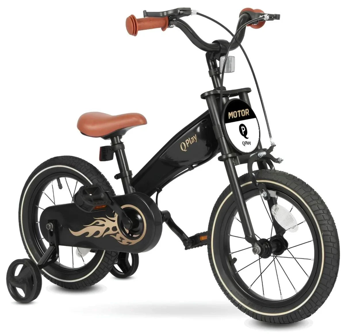 Q Play Motor Air Wheels 16 Zoll 3in1 Kinderfahrrad, schwarz, Luftreifen