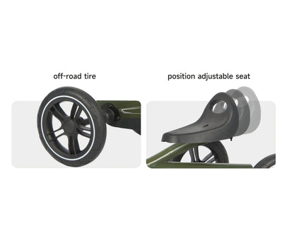 Go-kart off-road tire and height-adjustable seat