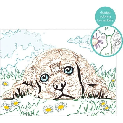 Loving puppy line-art canvas with numbered paint guide circles