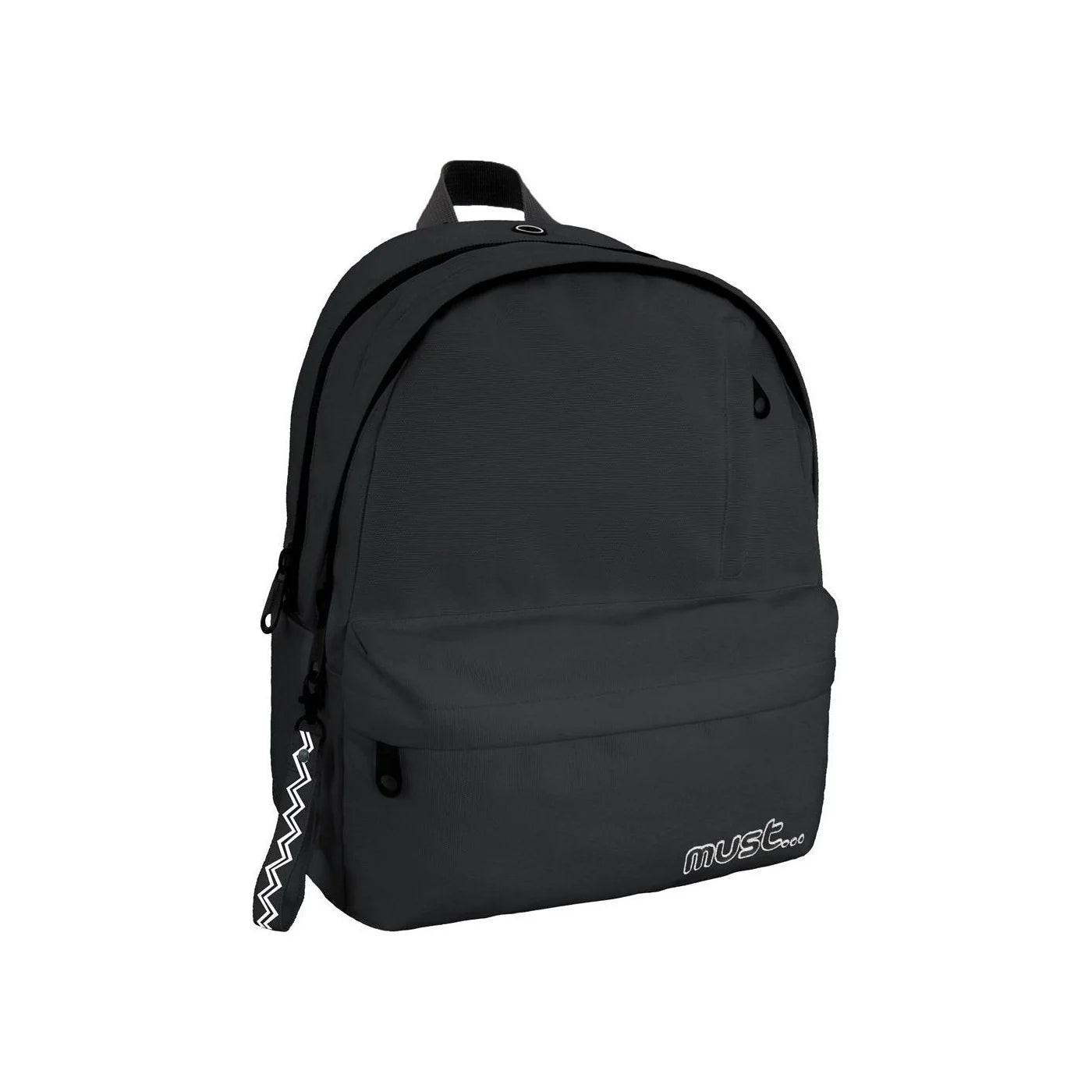Black MUST monochrome 43cm backpack with two compartments and front zip pocket