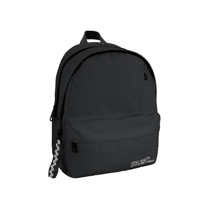 Black MUST monochrome 43cm backpack with two compartments and front zip pocket