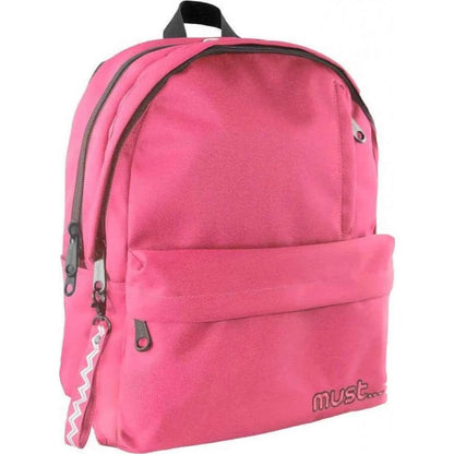 Light red monochrome backpack with front zip pocket and black straps