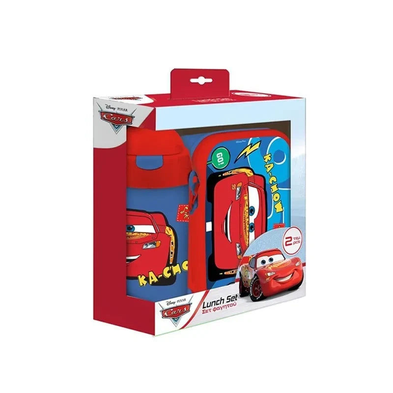 MUST Cars lunch box and water bottle set, red with graphic cars