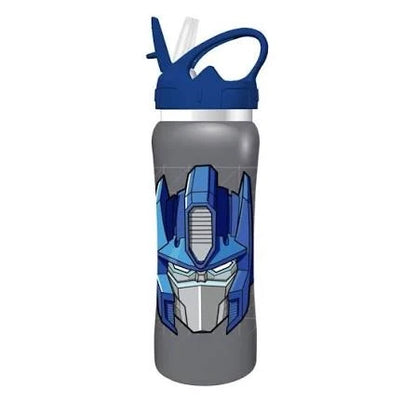 500ml stainless steel water bottle with blue robot graphic and blue lid