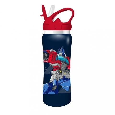 500ml stainless steel water bottle with red robot graphic and red lid