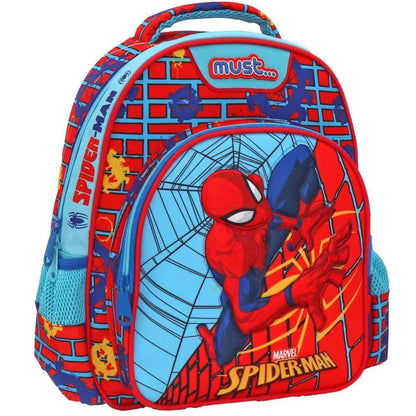 3D Spider-Man backpack with red-blue graphics, front panel, and 2 compartments