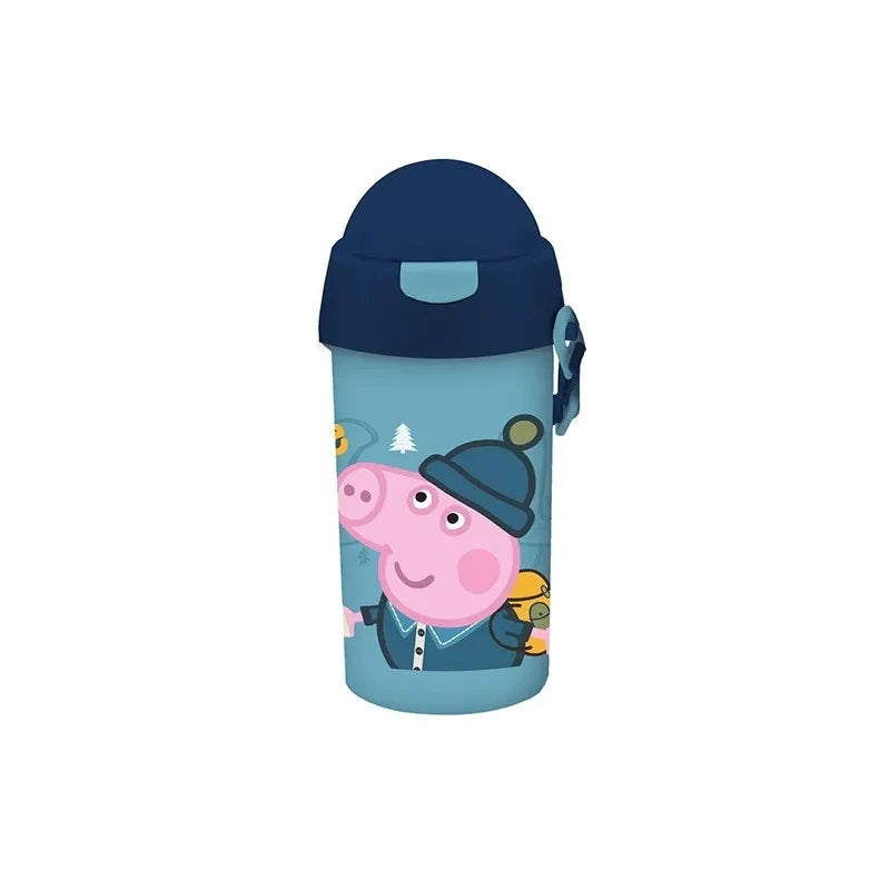 Peppa Pig water bottle 500ml with straw, blue with Peppa print and navy lid