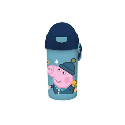 Peppa Pig water bottle 500ml with straw, blue with Peppa print and navy lid