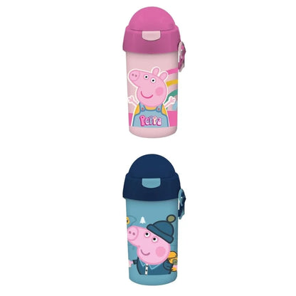 Peppa Pig water bottle 500ml with straw, pink and blue bottles with character prints