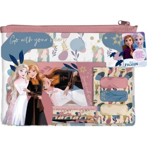 Printed Frozen stationery set in a zip pouch with character designs and compartments
