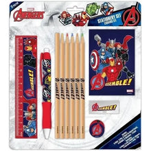 Avengers 11-piece stationery set with pencil, ruler, stickers, and assemble activity