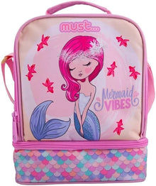 Isothermal lunch bag with pink mermaid graphic and rainbow scale front