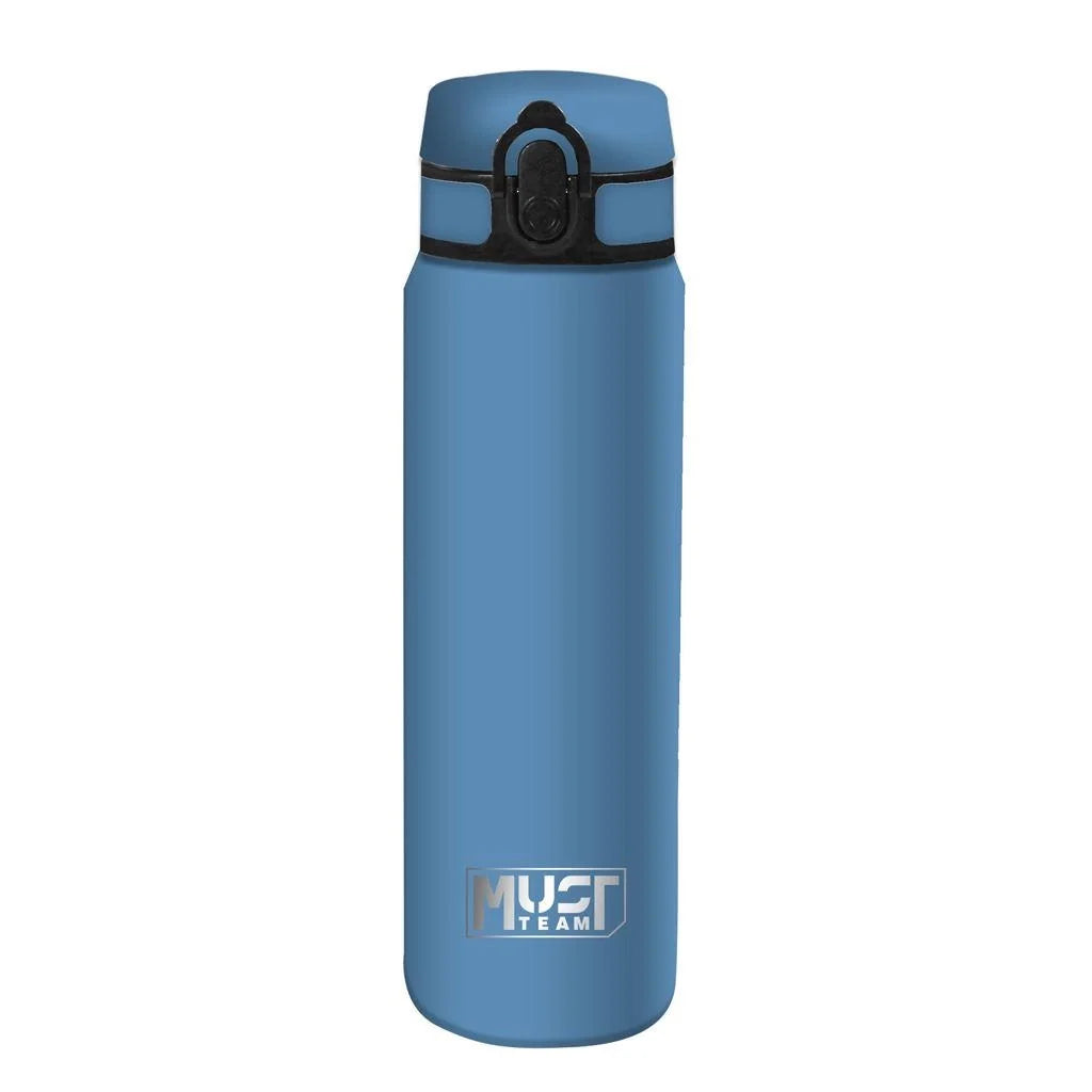 MUST stainless steel water container, blue 600ml with black flip-top lid
