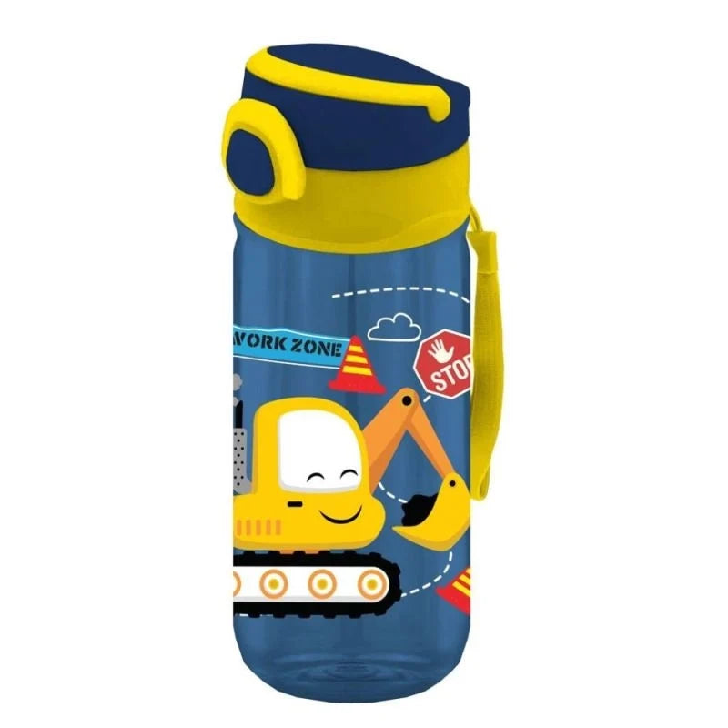 MUST 500ml water bottle with flip lid, blue/yellow graphic design