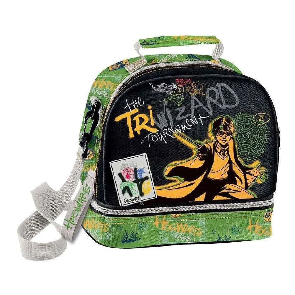 MUST isothermal lunch bag, black with fantasy wizard-style graphic and green side trim