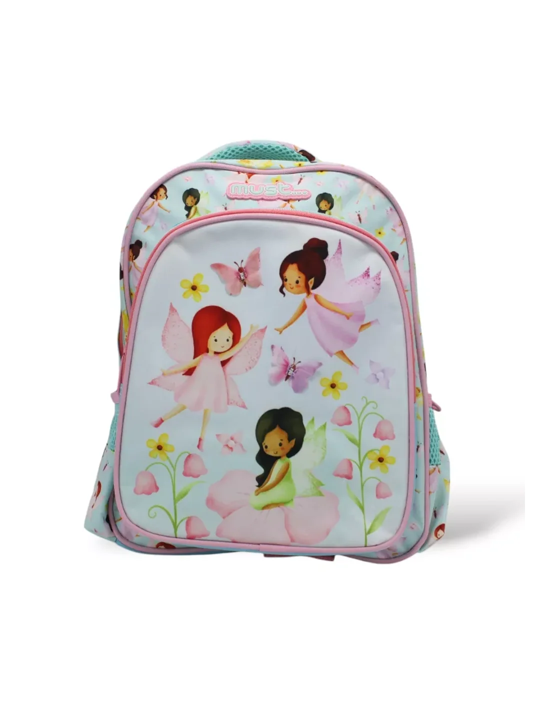 Kids fairies graphic backpack with front zipper and padded shoulder straps