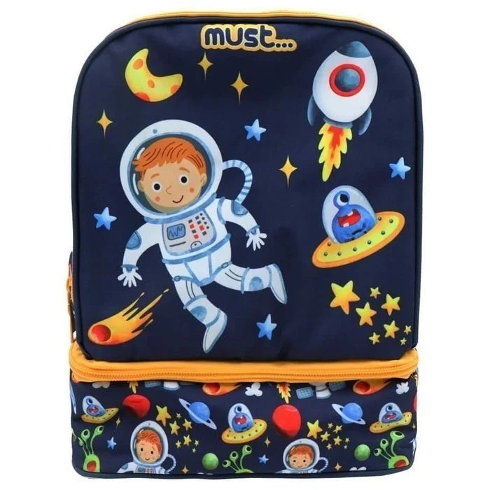 Isothermal lunch bag, navy, astronaut space print, zip-top