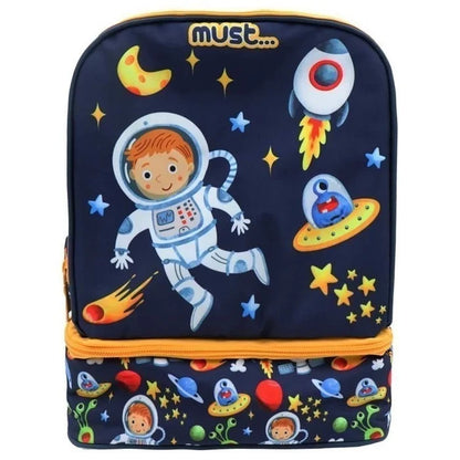 Isothermal lunch bag, navy, astronaut space print, zip-top