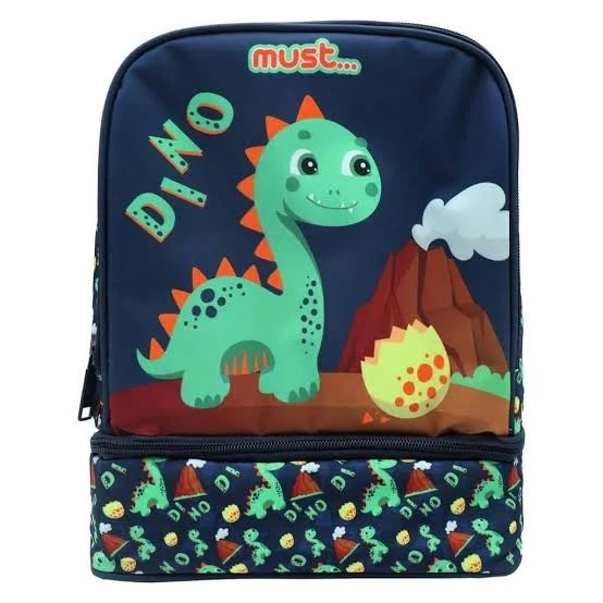 Isothermal lunch bag with dino print, zip-top, front panel and bottom side pocket