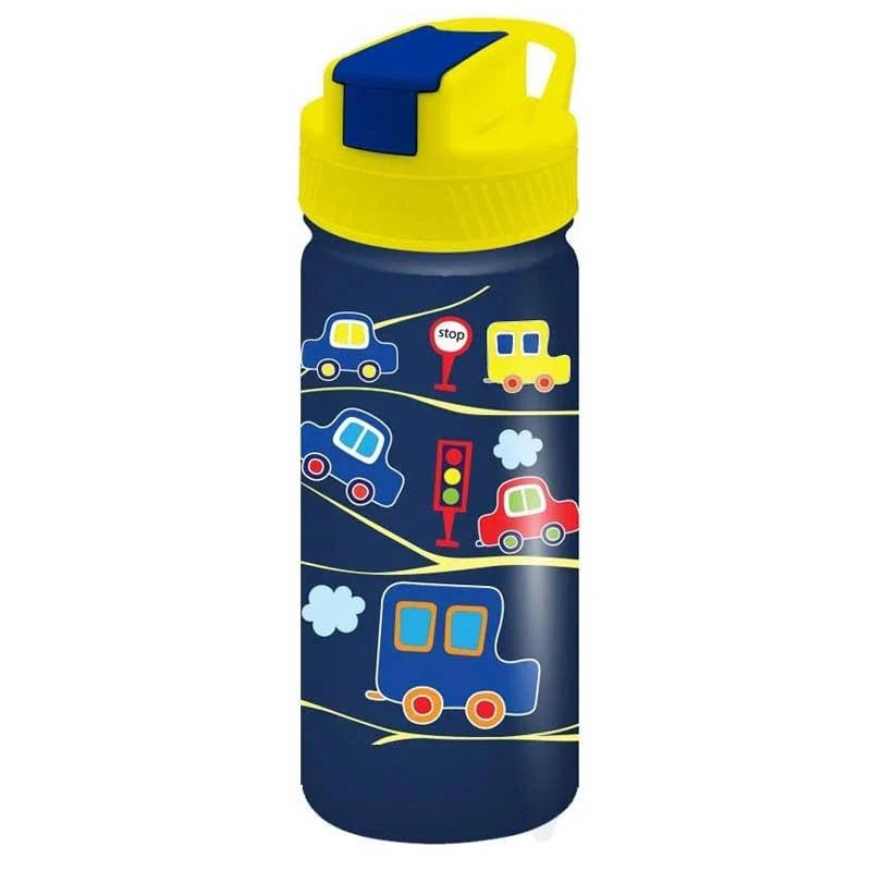 MUST 500ml stainless steel bottle with vehicles print and yellow cap