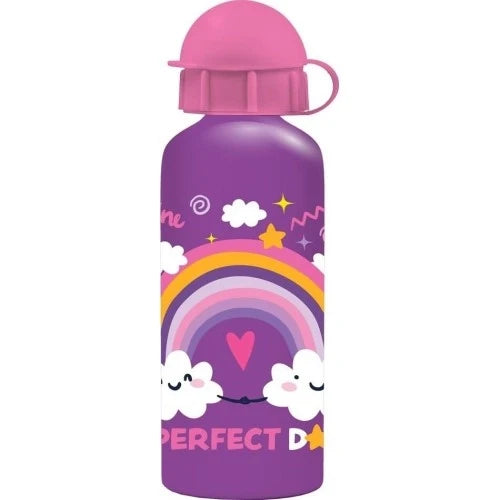 MUST 500ml aluminum water container with flip cap, purple rainbow and cloud design