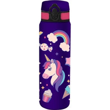 MUST 600ml stainless steel canteen, purple with unicorn and rainbow graphics, flip lid