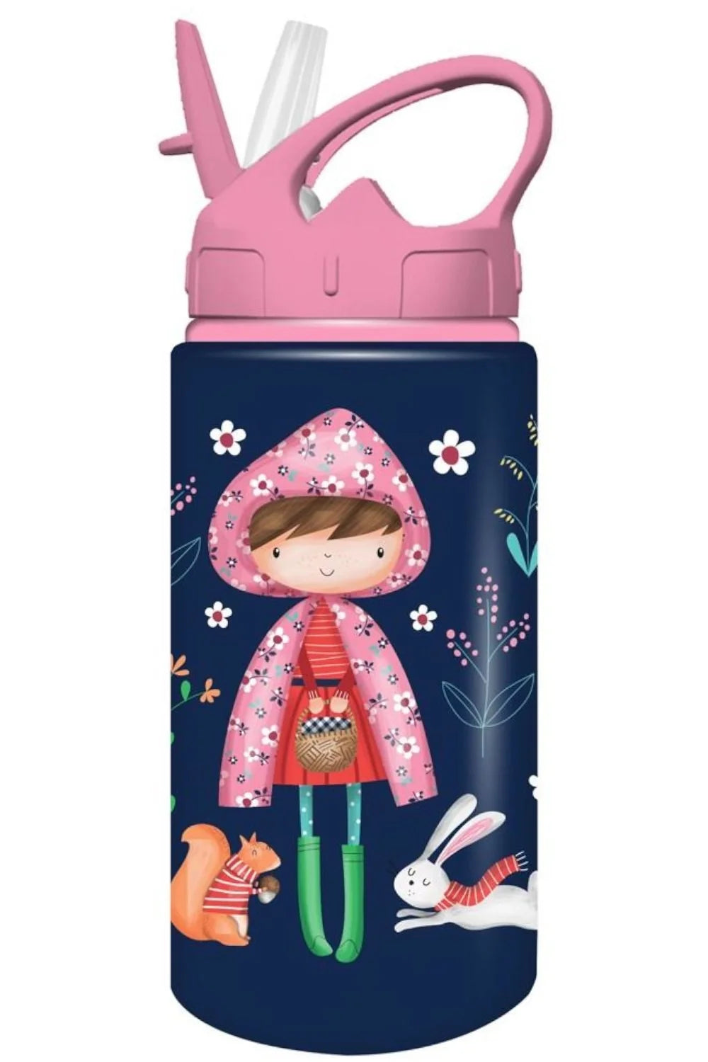 500ml aluminum water canteen with pink flip-top spout, dark blue Hello Rain character print